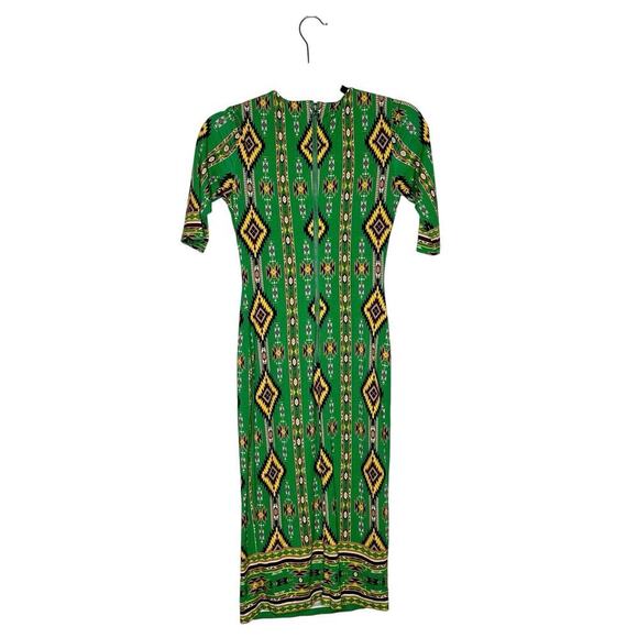 Alice + Olivia Delora Sheath Midi Dress Women's in Mystic Ikat Green Size 0 - Picture 3 of 5